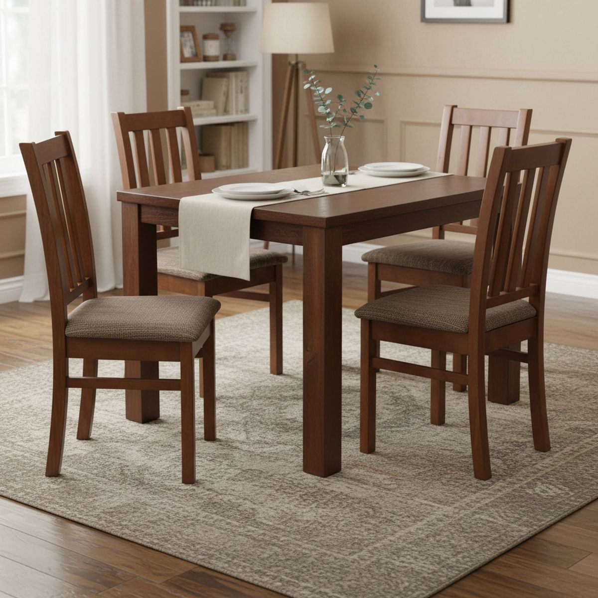 CIC - Juego de Comedor Ñuble 4 Sillas Mesa Cuadrada 95x77x95 cm Café