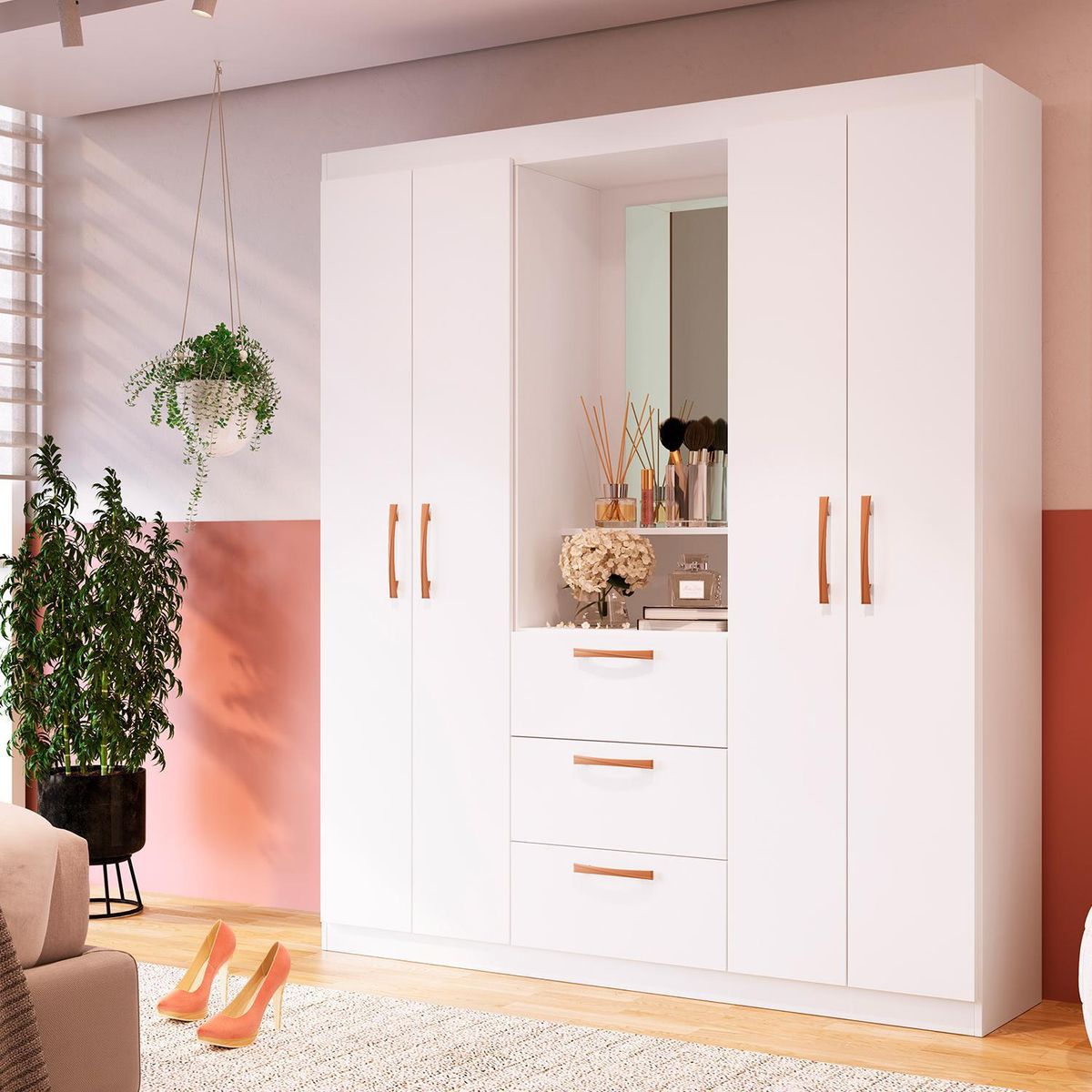 HOGA - Clóset Panamá 4 Puerta(s) 3 Cajón(es) 4 Repisa(s) 156x183x45 cm Blanco