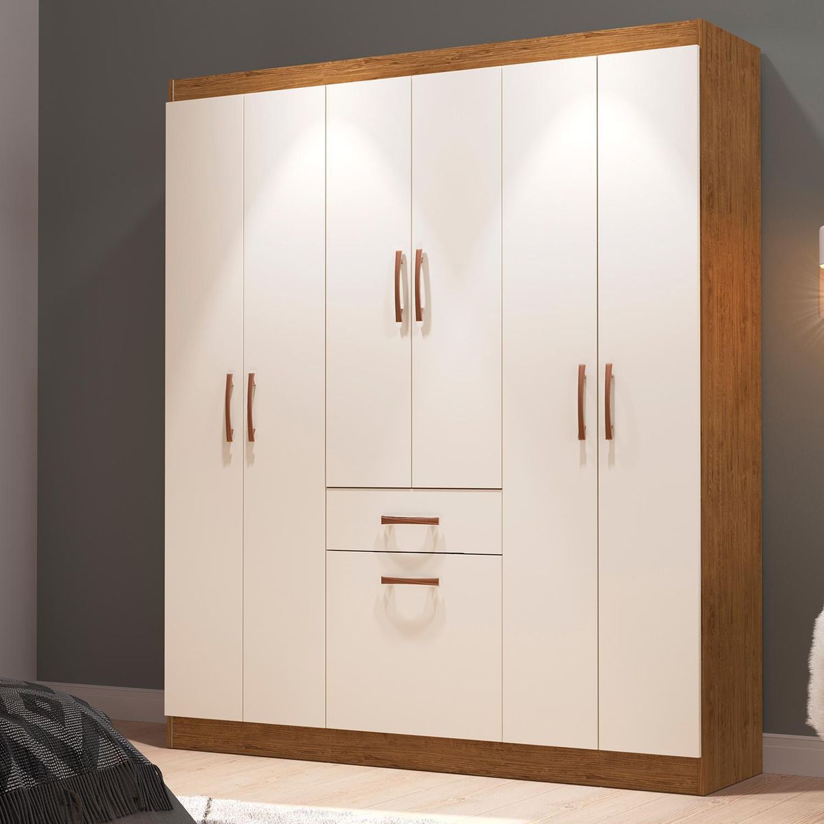 HOGA - Clóset Marbella 6 Puerta(s) 2 Cajón(es) 2 Repisa(s) 137x175x38 cm Canela/Blanco Invierno