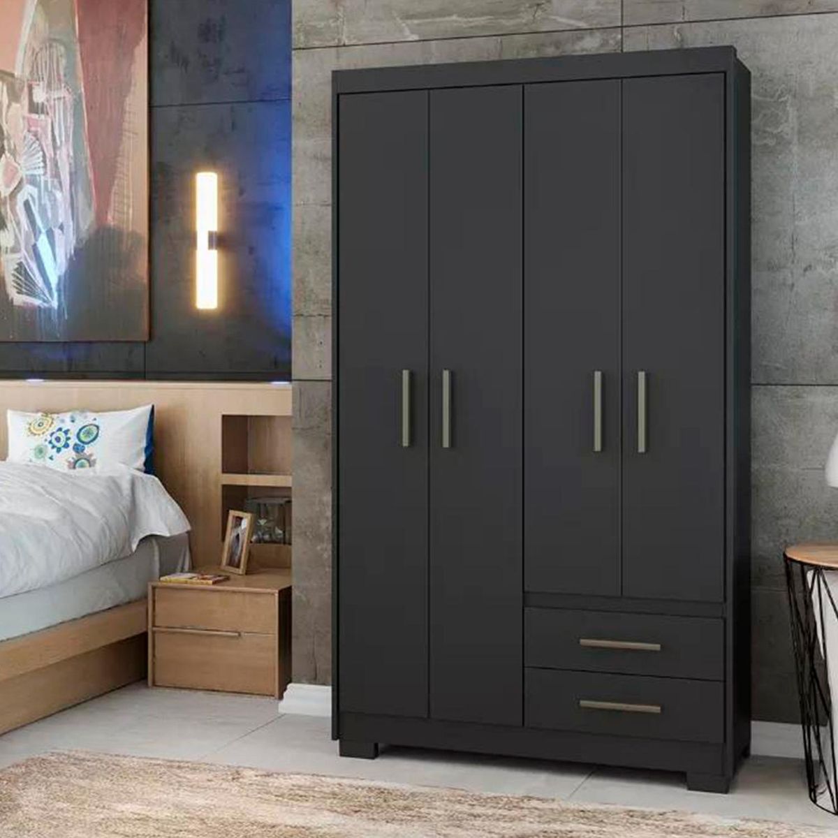 HOGA - Clóset Primacy 4 Puerta(s) 2 Cajón(es) 3 Repisa(s) 105x185x47 cm Negro