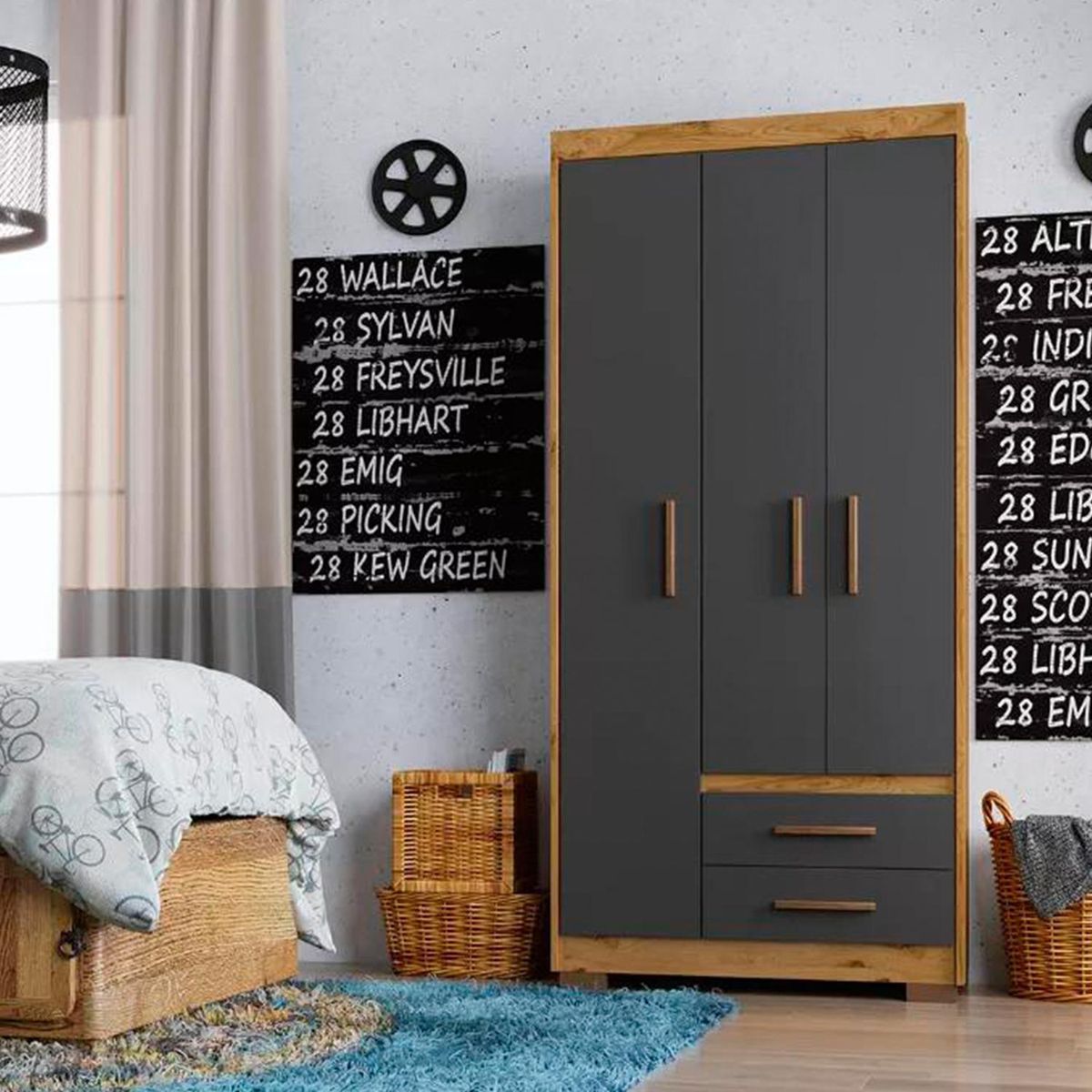 HOGA - Clóset Primacy 3 Puerta(s) 2 Cajón(es) 4 Repisa(s) 84x185x47 cm Roble/Grafito