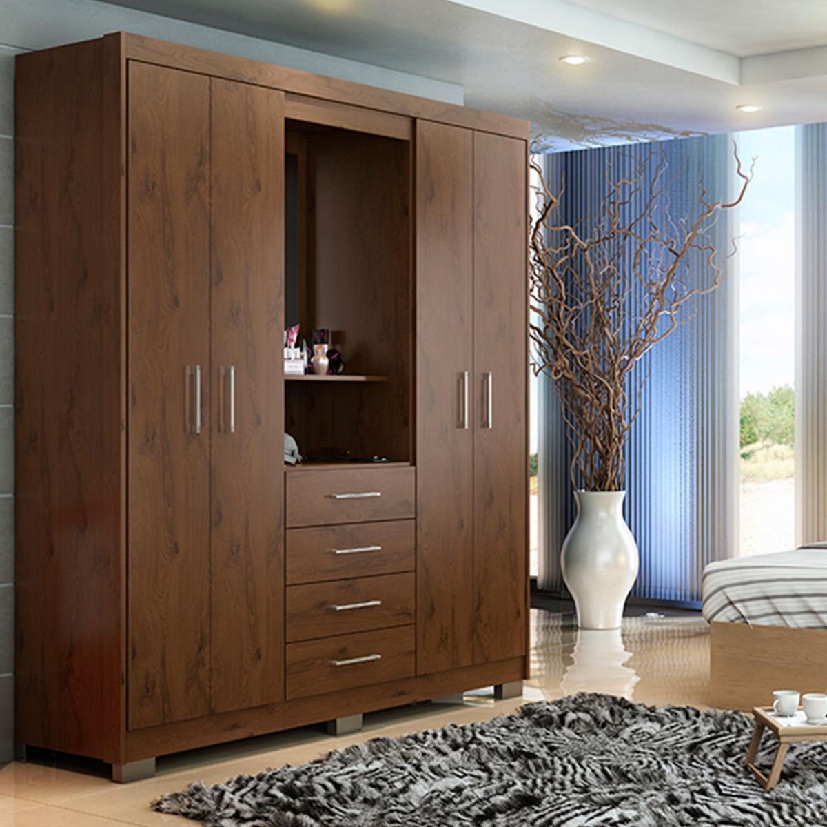 HOGA - Clóset Capelina 4 Puerta(s) 4 Cajón(es) 3 Repisa(s) 156x185x47 cm Capuccino