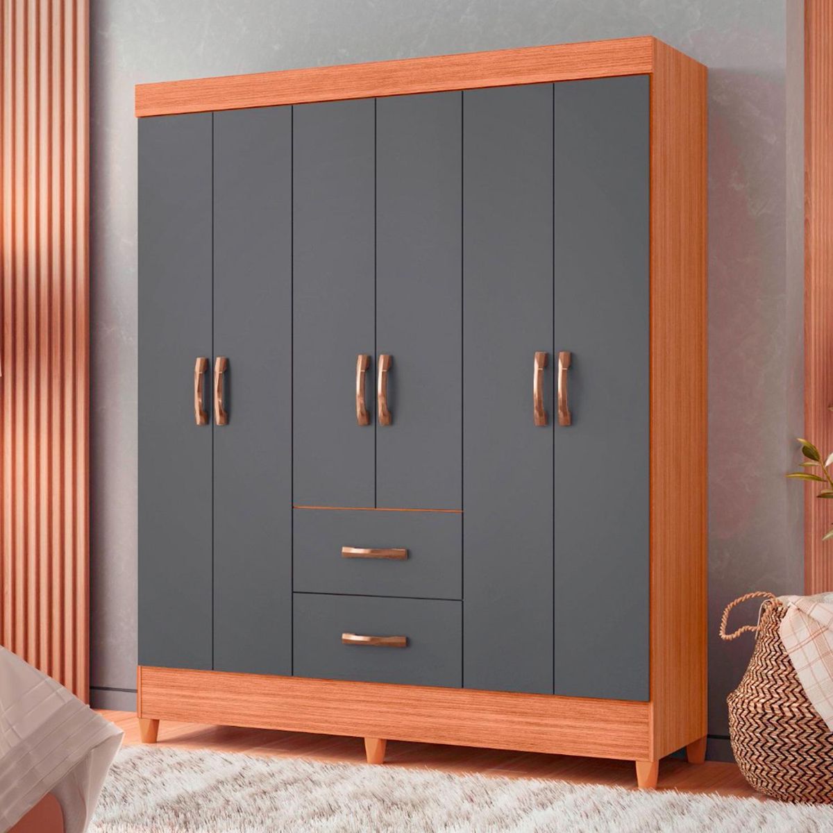 HOGA - Clóset Mobi 6 Puerta(s) 2 Cajón(es) 1 Repisa(s) 147x181x47 cm Natural Titanium