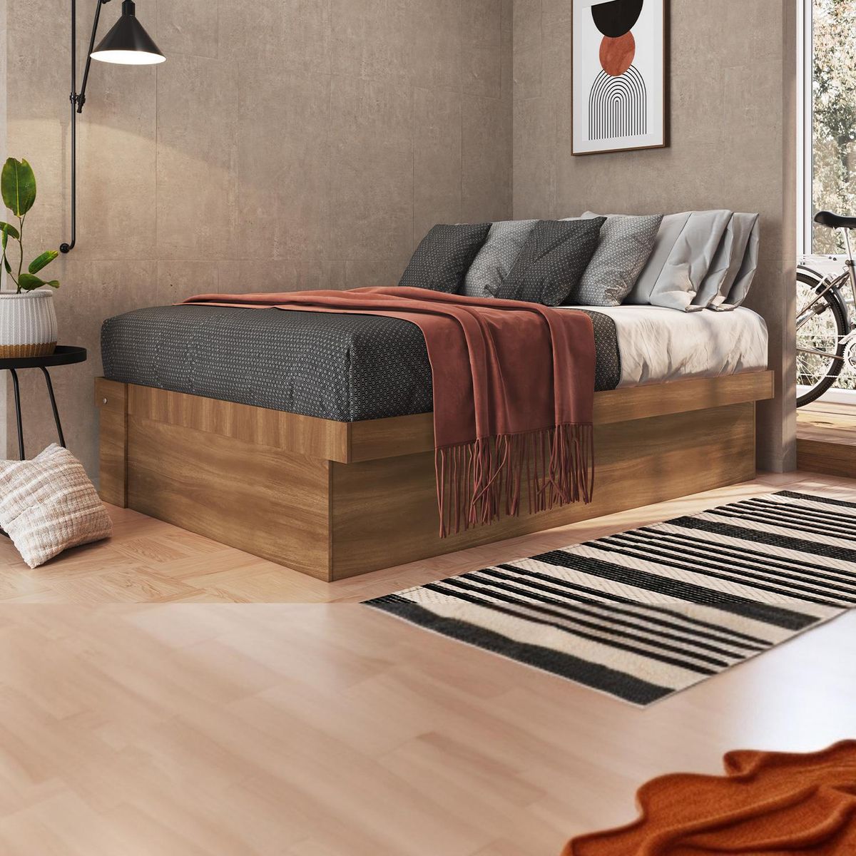 HOGA - Cama Baúl 2 plazas Europea Estambul Nogal