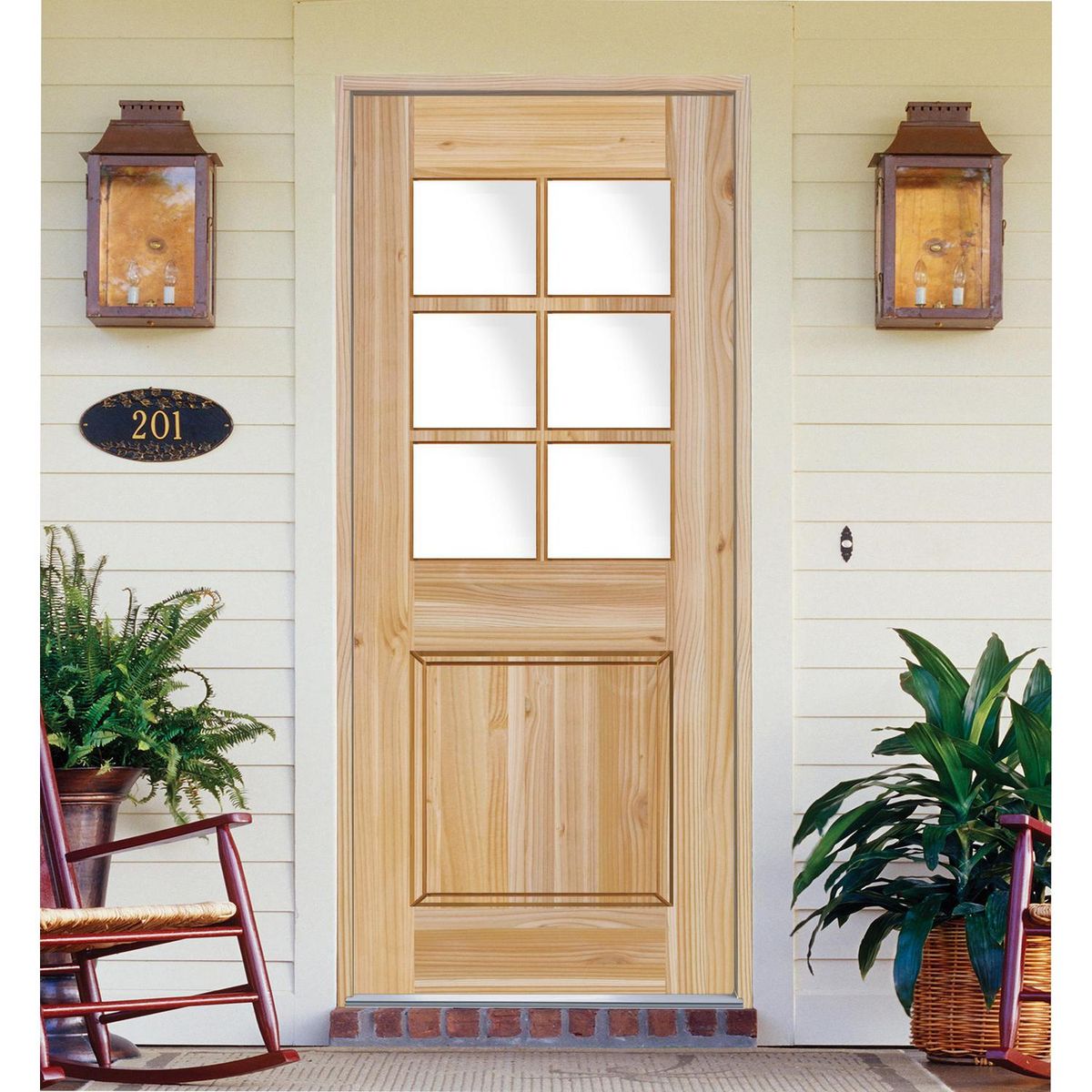 HOLZTEK - Puerta Exterior Madera pino oregón 70x210 cm Modelo 19 Natural