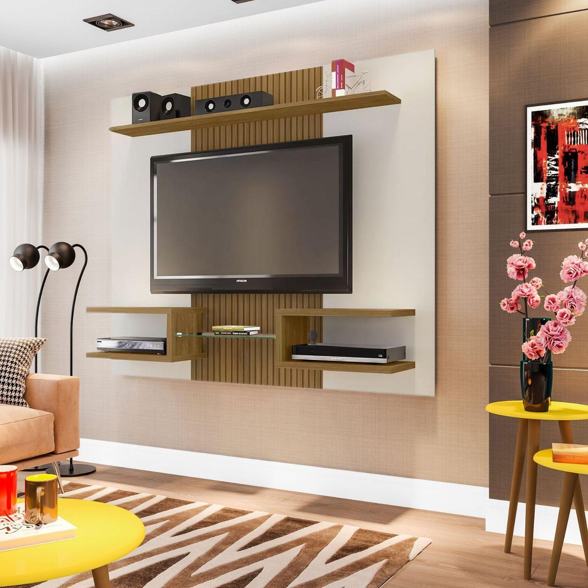 HOGA - Panel Rack TV 55 " Atlas Blanco invierno 164x136x30 cm