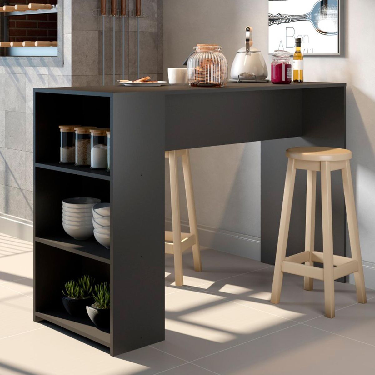 HOGA - Mesa Comedor Roma Gris 136x93x50 cm