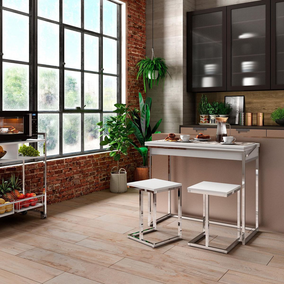 HOGA - Juego de Comedor Home Desing 4 Sillas Mesa Rectangular 44x92x77 cm Blanco