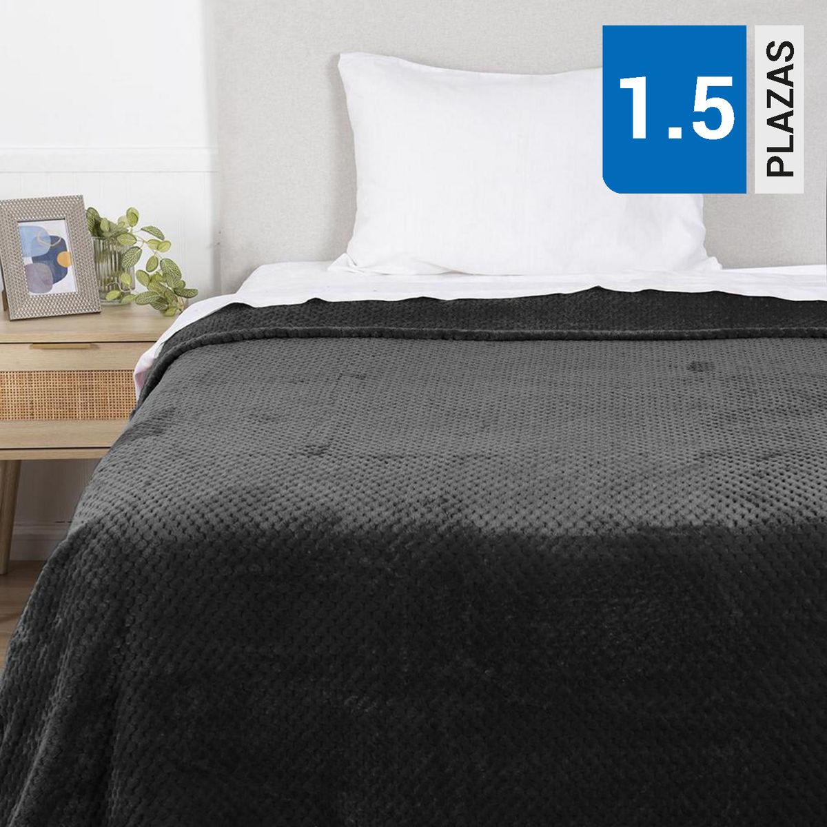 FABRICS - Frazada PopCorn 1.5 plazas Negro