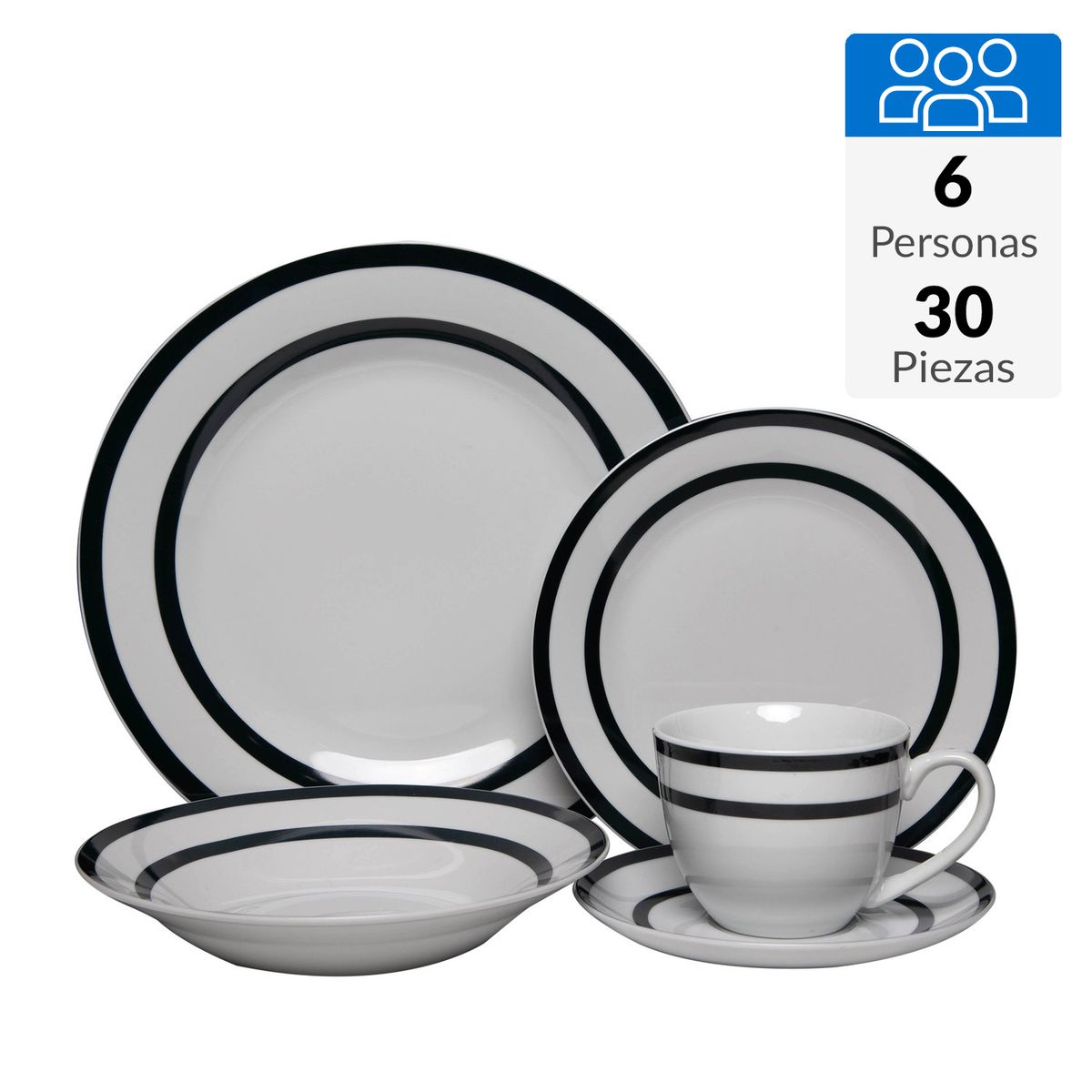 DORAL - Juego de Vajilla 30 Piezas Porcelana Royal