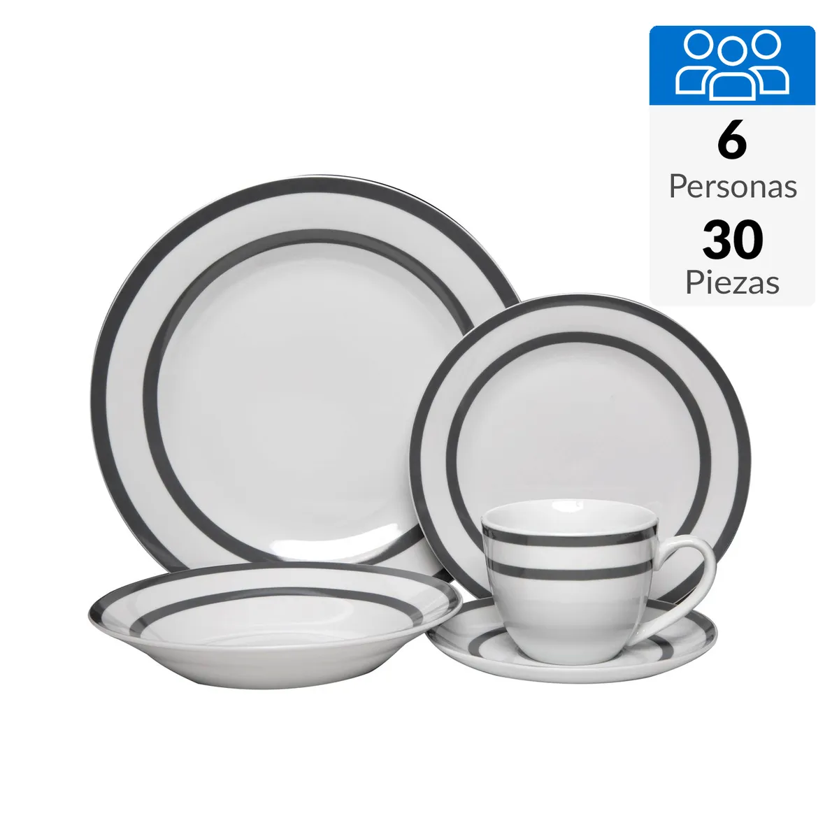 DORAL - Juego de Vajilla 30 Piezas Porcelana Royal Gris