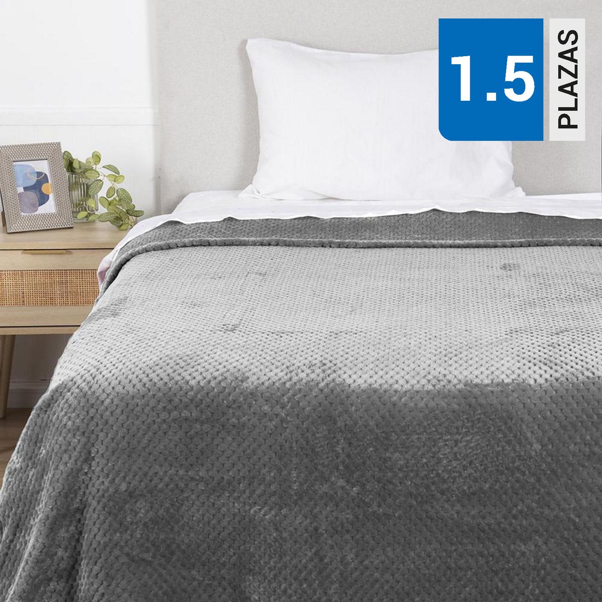 FABRICS - Frazada PopCorn 1.5 plazas Gris