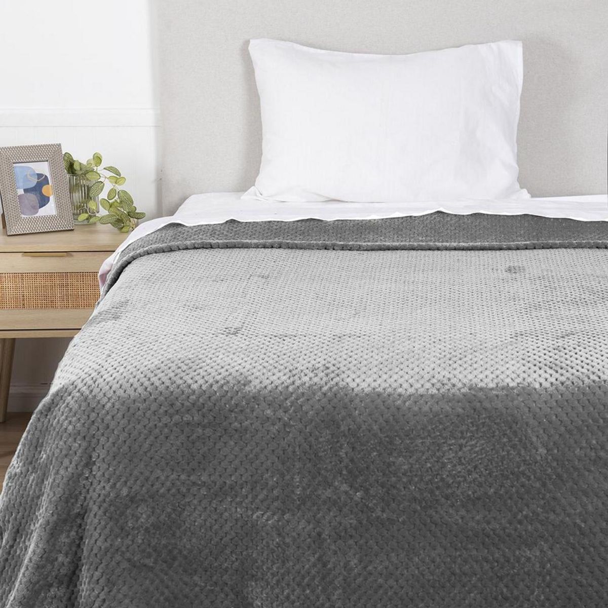 FABRICS - Frazada PopCorn 1.5 plazas Gris