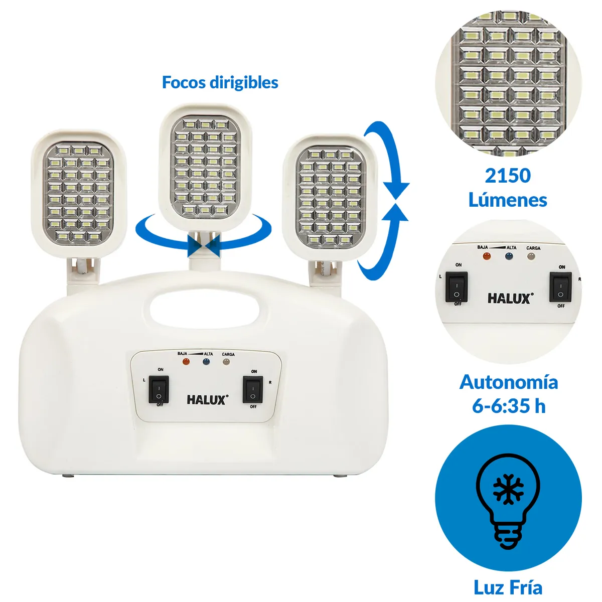 HALUX - Lámpara Emergencia Tres Focos 2150 Lm