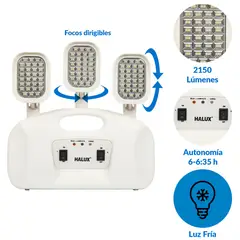HALUX - Lámpara Emergencia Tres Focos 2150 Lm