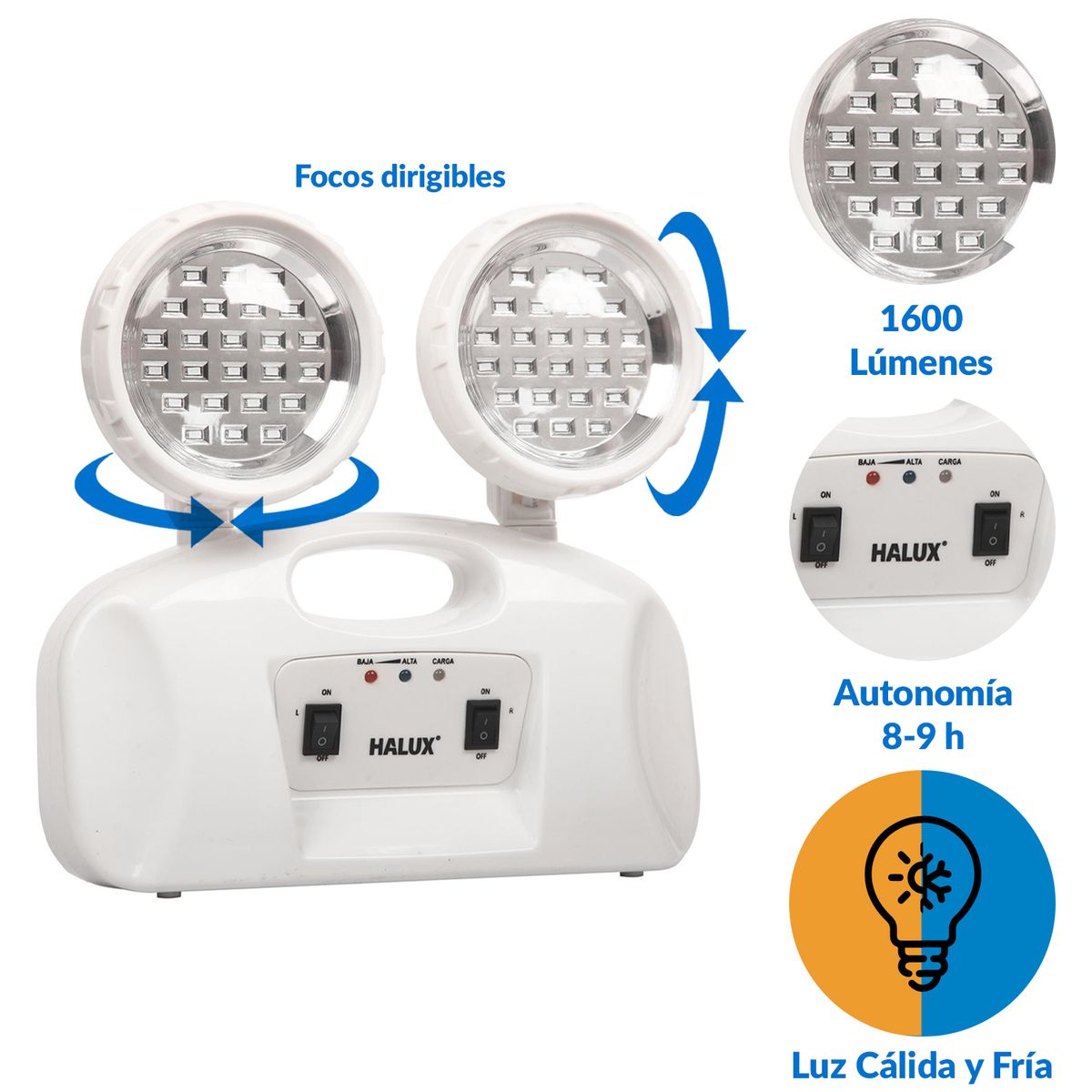 HALUX - Lámpara Emergencia Dos Focos 1600Lm