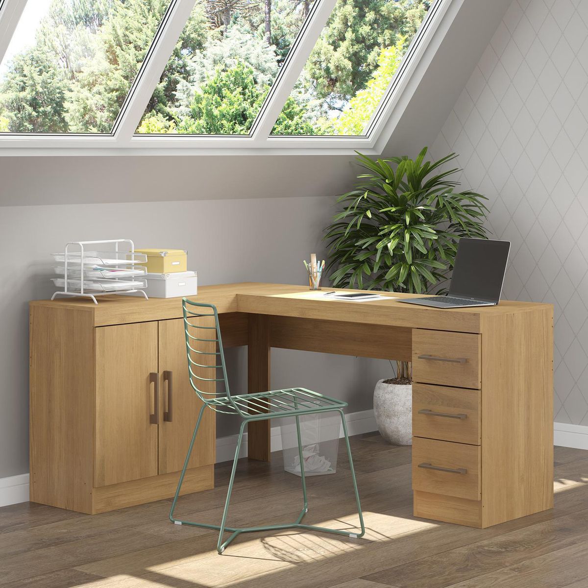 HOGA - Escritorio en L Esquinero Tek Café Claro 156x76x47 cm