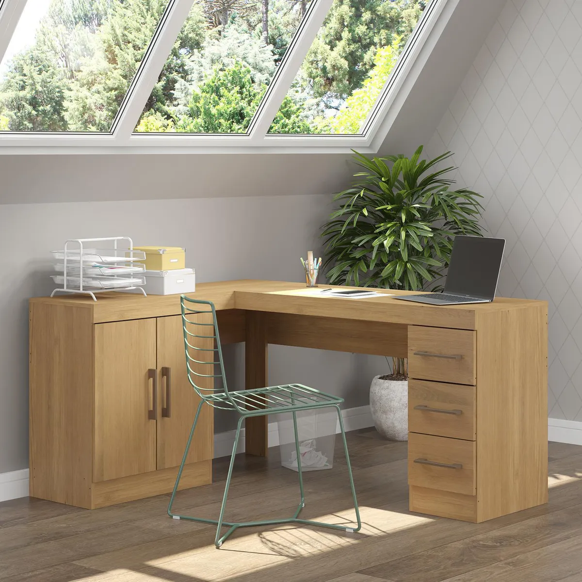 HOGA - Escritorio en L Esquinero Tek Café Claro 156x76x47 cm