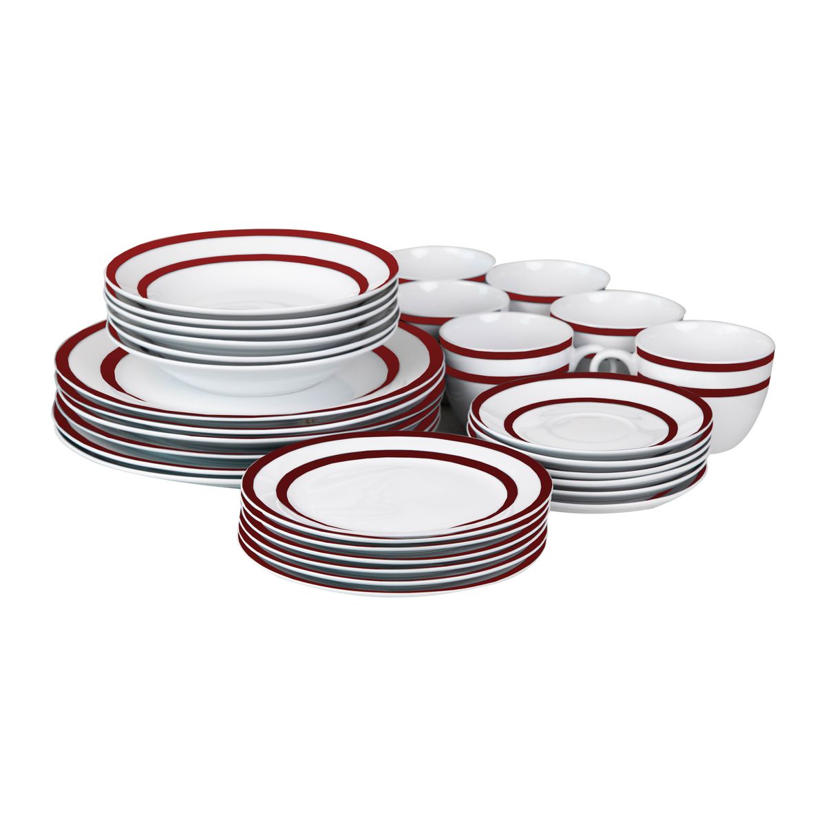 DORAL - Juego de Vajilla 30 Piezas Porcelana Royal Rojo