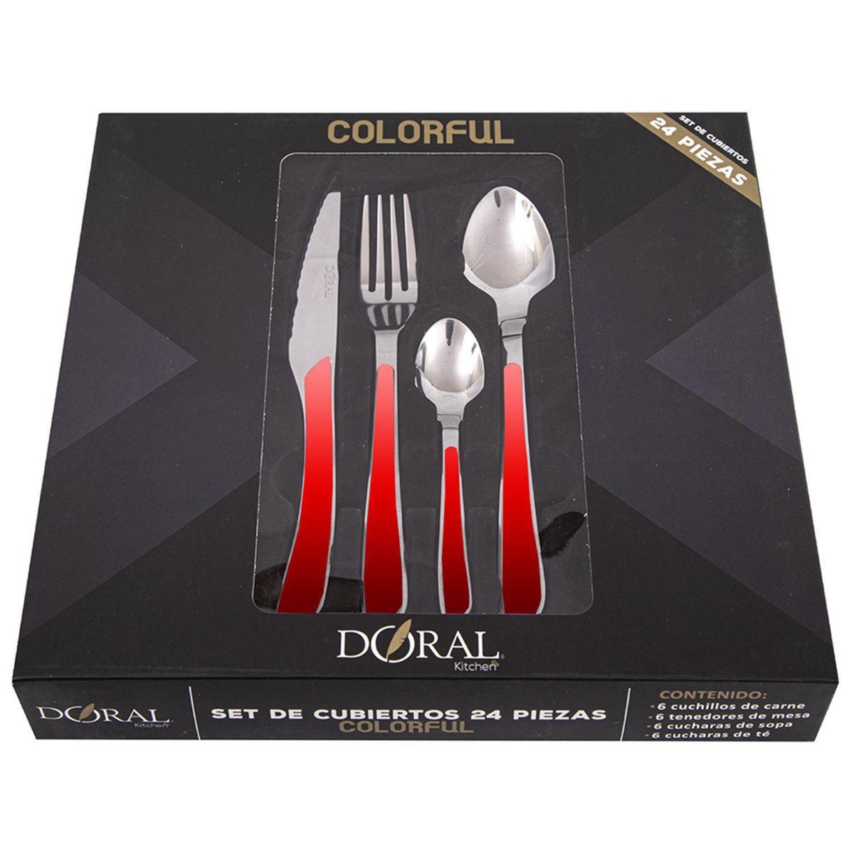 DORAL - Juego de Cuchillería Doral 24 Piezas Inoxidable Mangos Coloridos