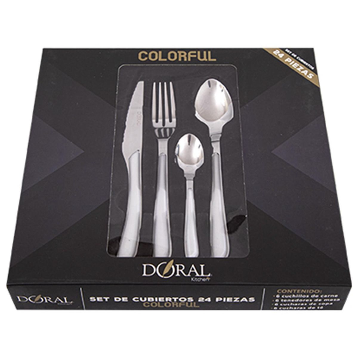 DORAL - Juego de Cuchillería Doral 24 Piezas Inoxidable Mangos Coloridos