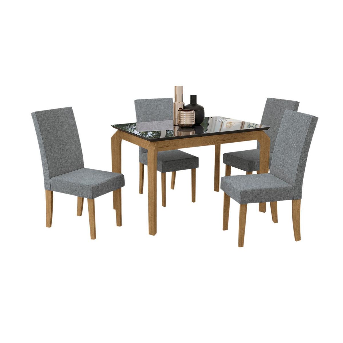 HOGA - Juego de Comedor Guine 4 Sillas Mesa Rectangular 80x80x120 cm Marrón/Negro