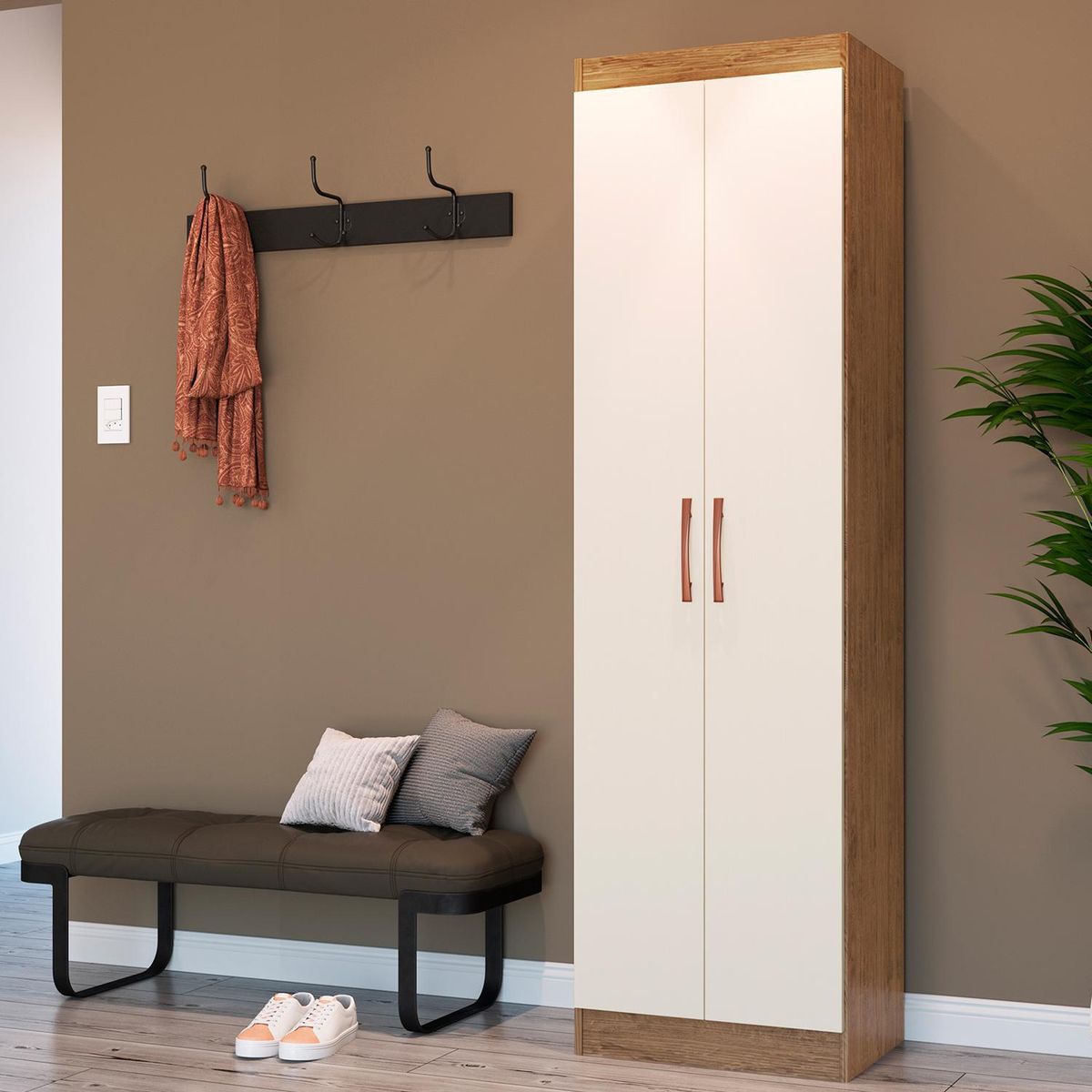 HOGA - Clóset 2 Puerta(s) 4 Repisa(s) 52x183x36 cm Canela/Blanco Invierno