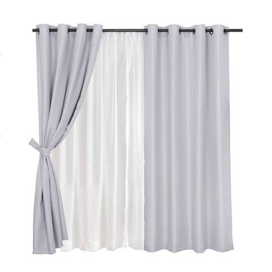 Set Cortina Jqd Rustica 8 Piezas Argolla 140x220 cm Gris
