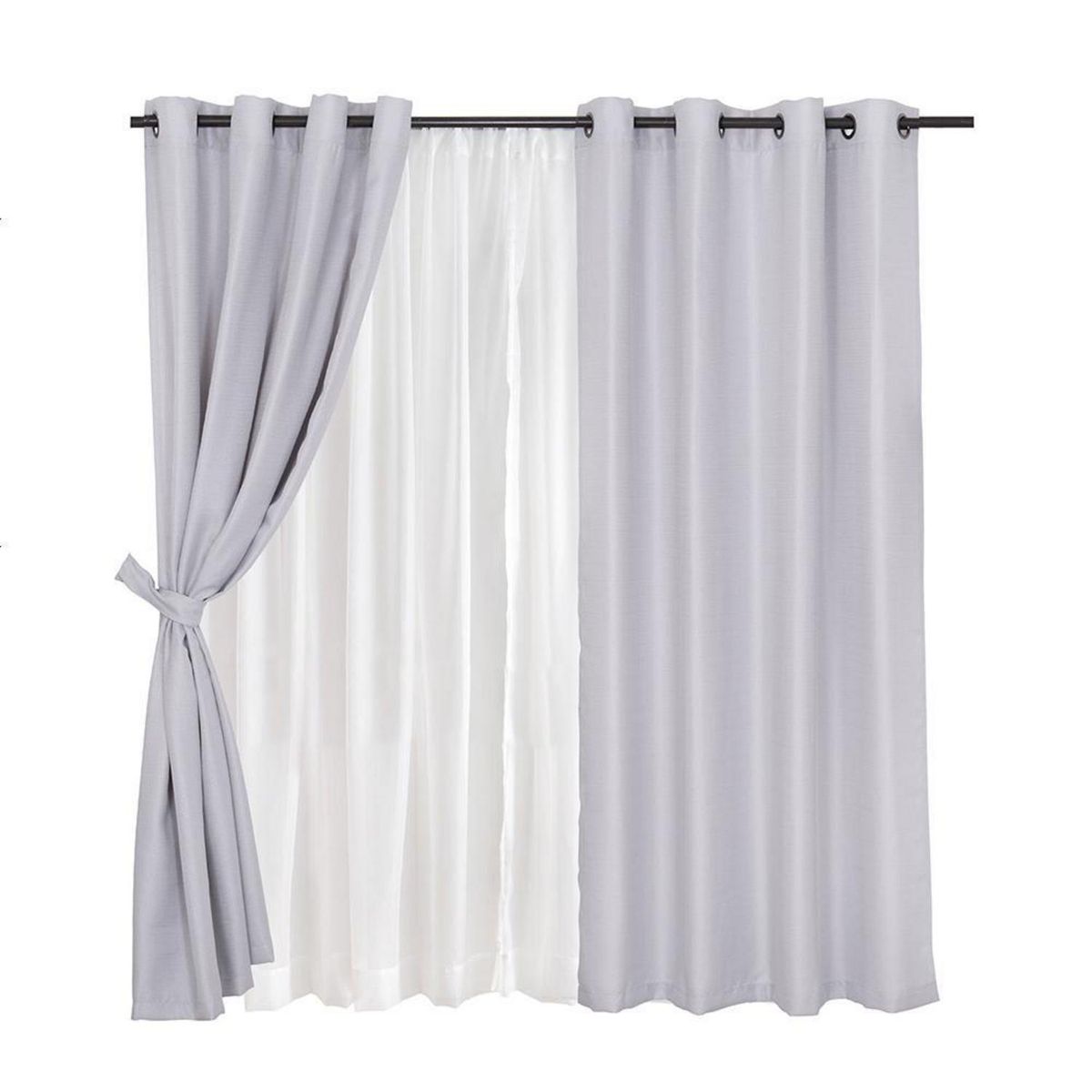 MASHINI - Set Cortina Jqd Rustica 8 Piezas Argolla 140x220 cm Gris