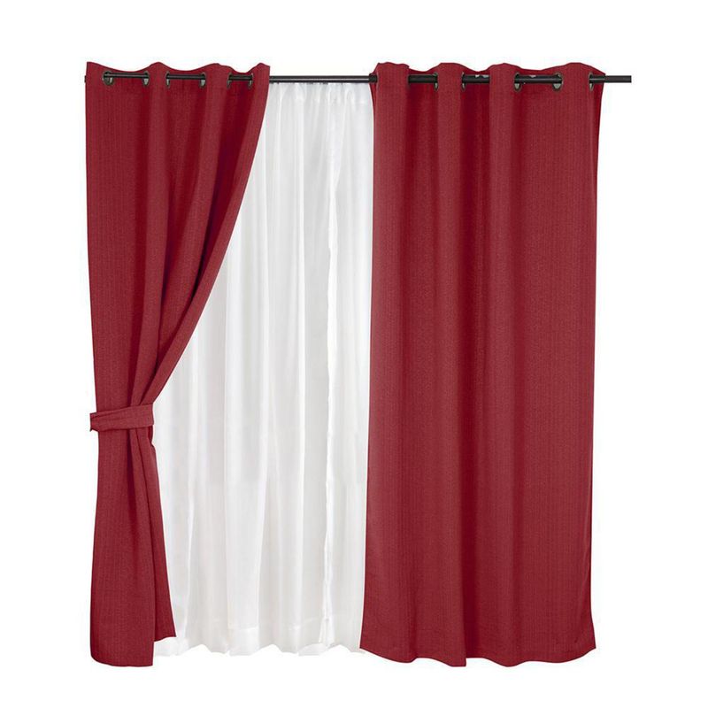 MASHINI - Set Cortina Jqd 8 Piezas Argolla 140x220 cm Rojo Valdivia