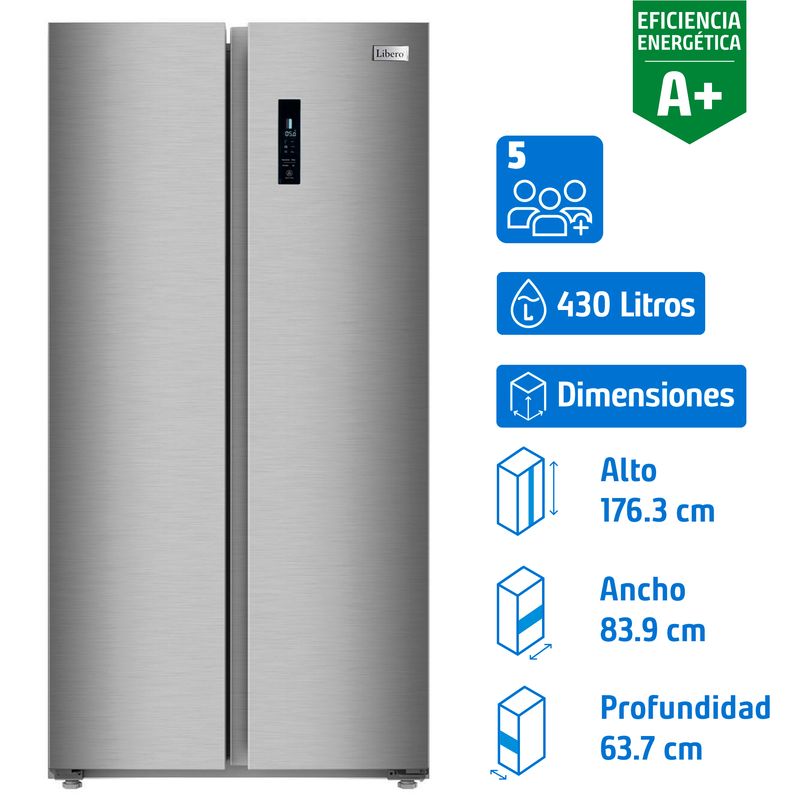 LIBERO - Refrigerador 2 Puertas Side by Side No Frost 430 Litros Inox LSBS-467NFI