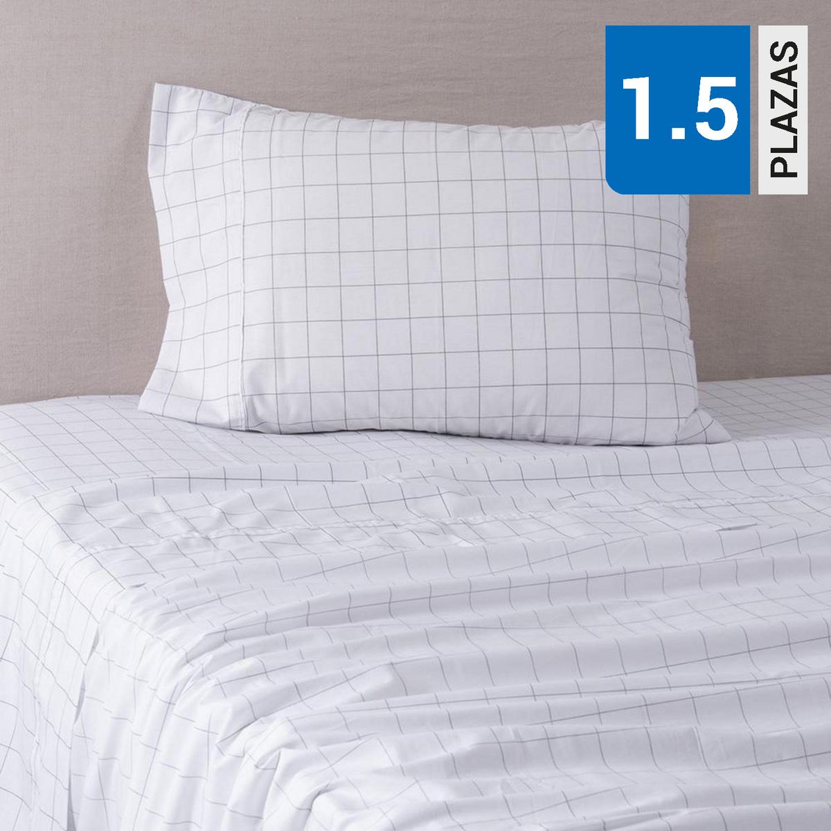 MASHINI - Sábana Blanc 1.5 plazas 180 Hilos Blanco/ Marengo