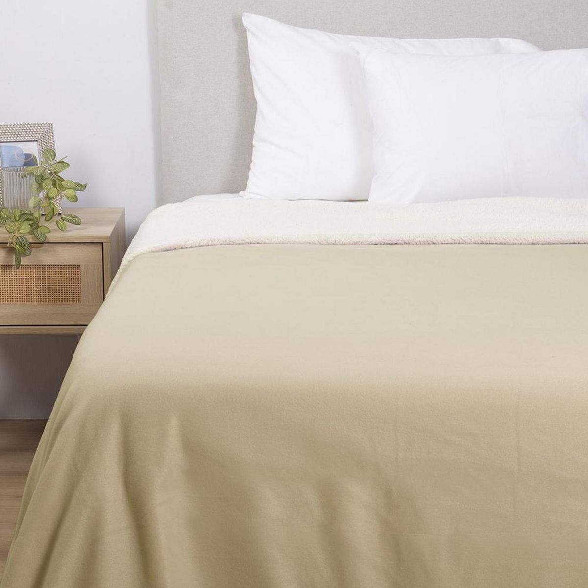 SOHOME - Frazada Polar Sherpa Lisa 2 plazas Beige