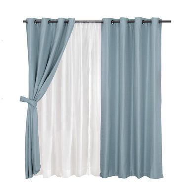 Set Cortina Jqd Rustica 8 Piezas Argolla 140x220 cm Turquesa