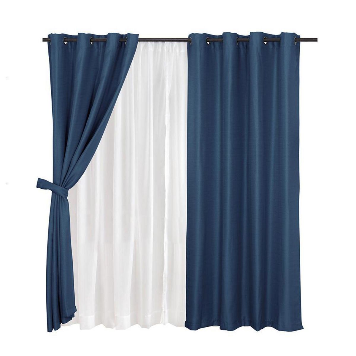 MASHINI - Set Cortina Jqd Rustica 8 Piezas Argolla 140x220 cm Azul