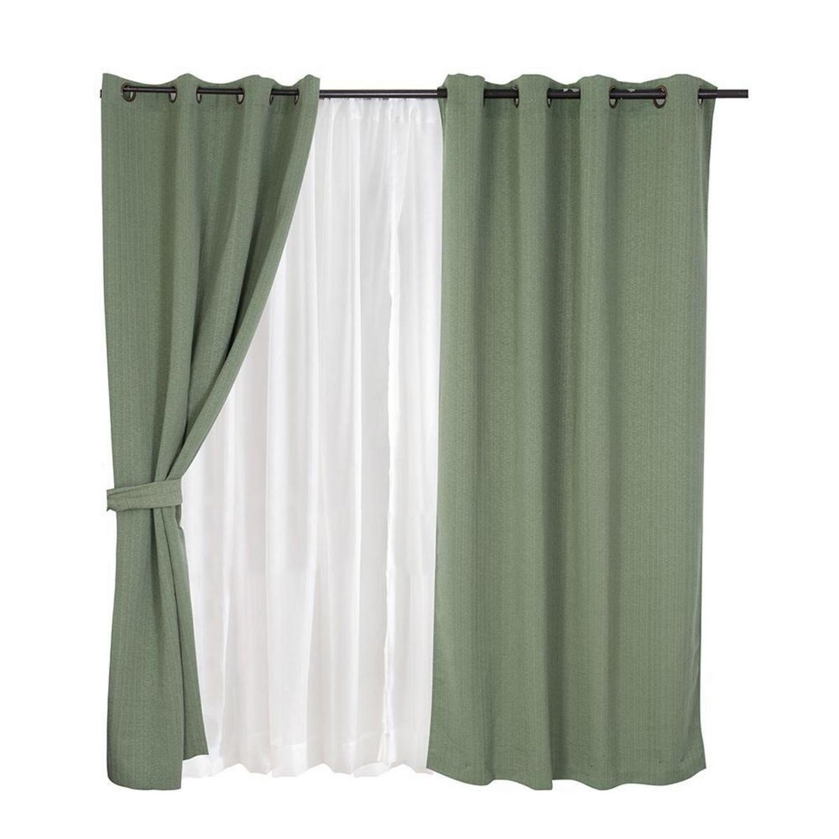 MASHINI - Set Cortina Jqd 8 Piezas Argolla 140x220 cm Verde Valdivia