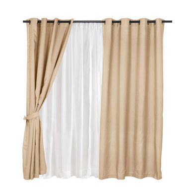 Set Cortina 8 Piezas Argolla 140x220 cm Beige Pucn