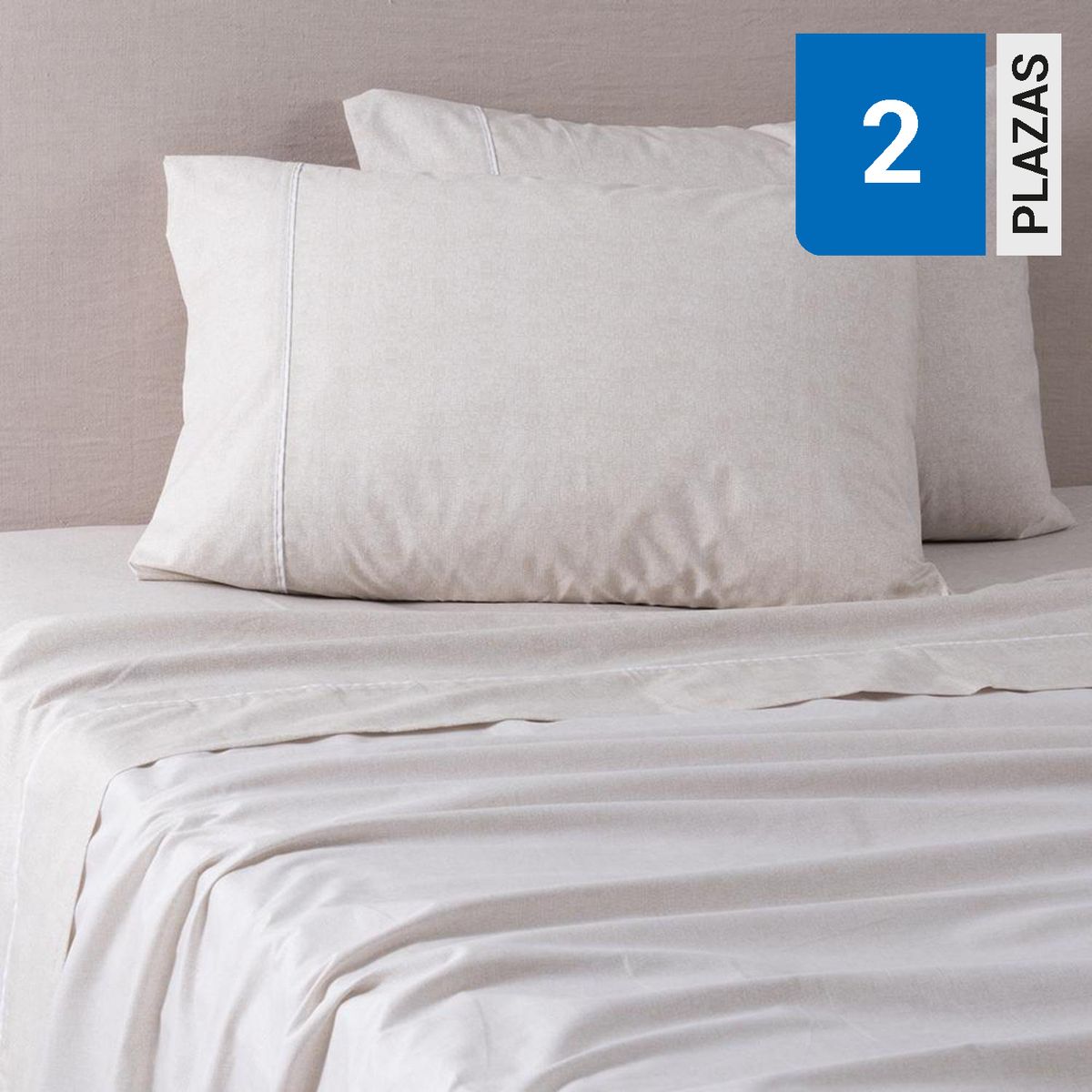 MASHINI - Juego de Sábanas Refined 2 plazas 180 Hilos Beige
