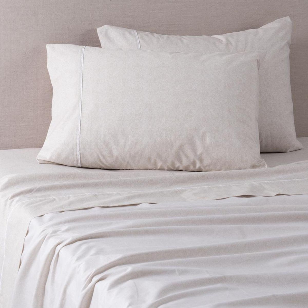 MASHINI - Juego de Sábanas Refined 2 plazas 180 Hilos Beige