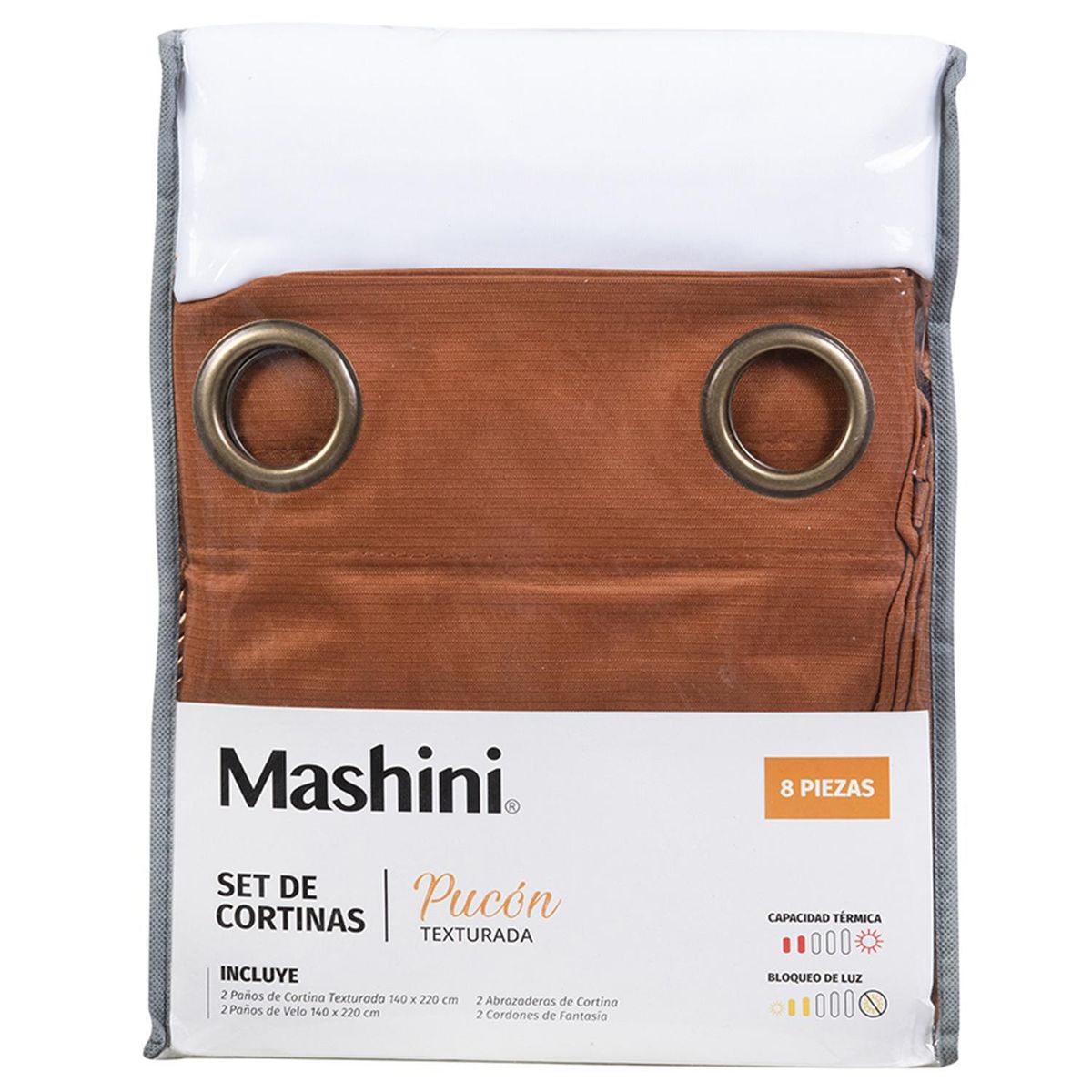 MASHINI - Set Cortina 8 Piezas Argolla 140x220 cm Ladrillo Pucón