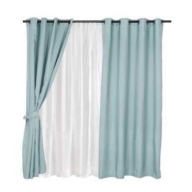 Set Cortina 8 Piezas Argolla 140x220 cm Menta Pucn