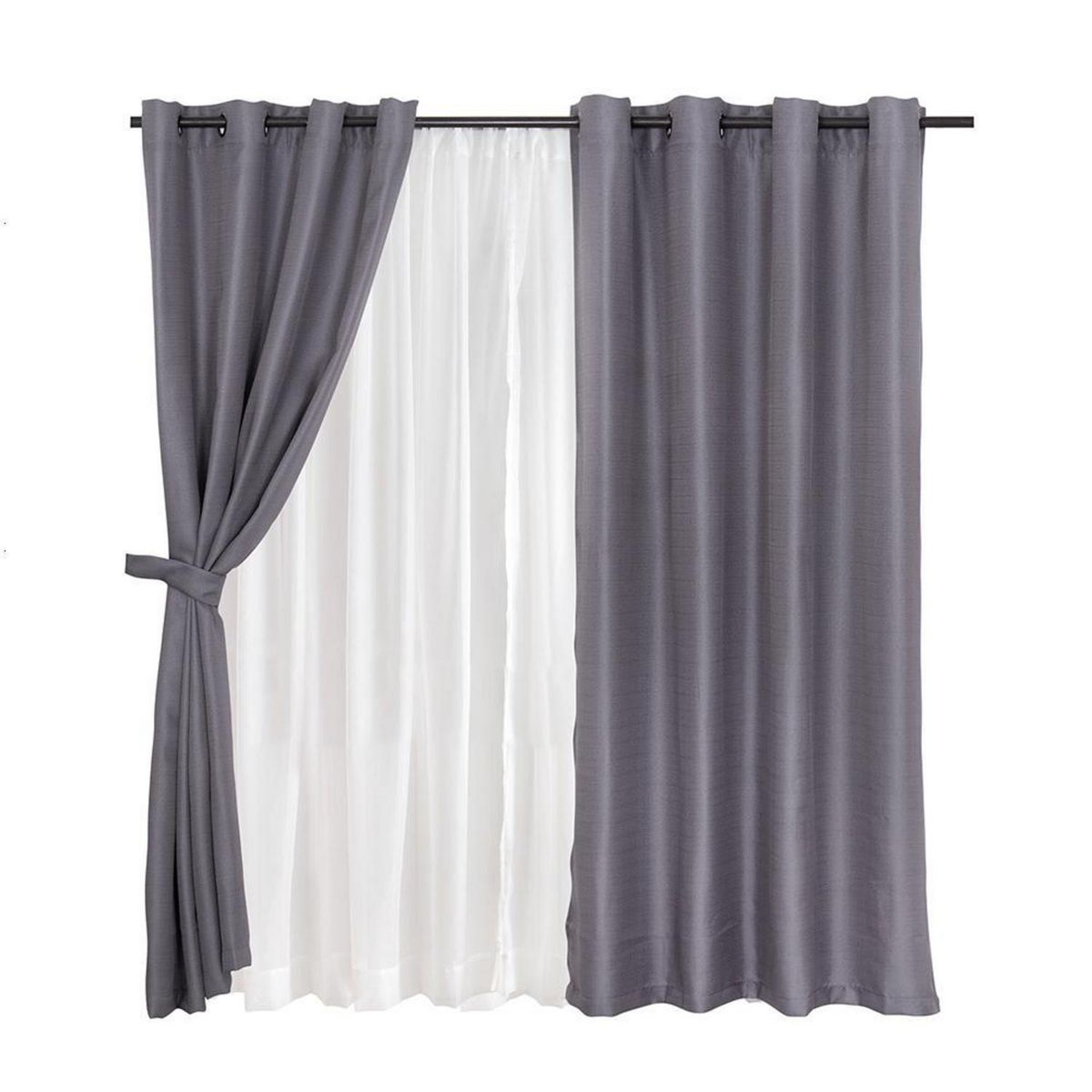 MASHINI - Set Cortina Jqd Rustica 8 Piezas Argolla 140x220 cm Taupe