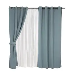 MASHINI - Set Cortina Jqd 8 Piezas Argolla 140x220 cm Turquesa Valdivia