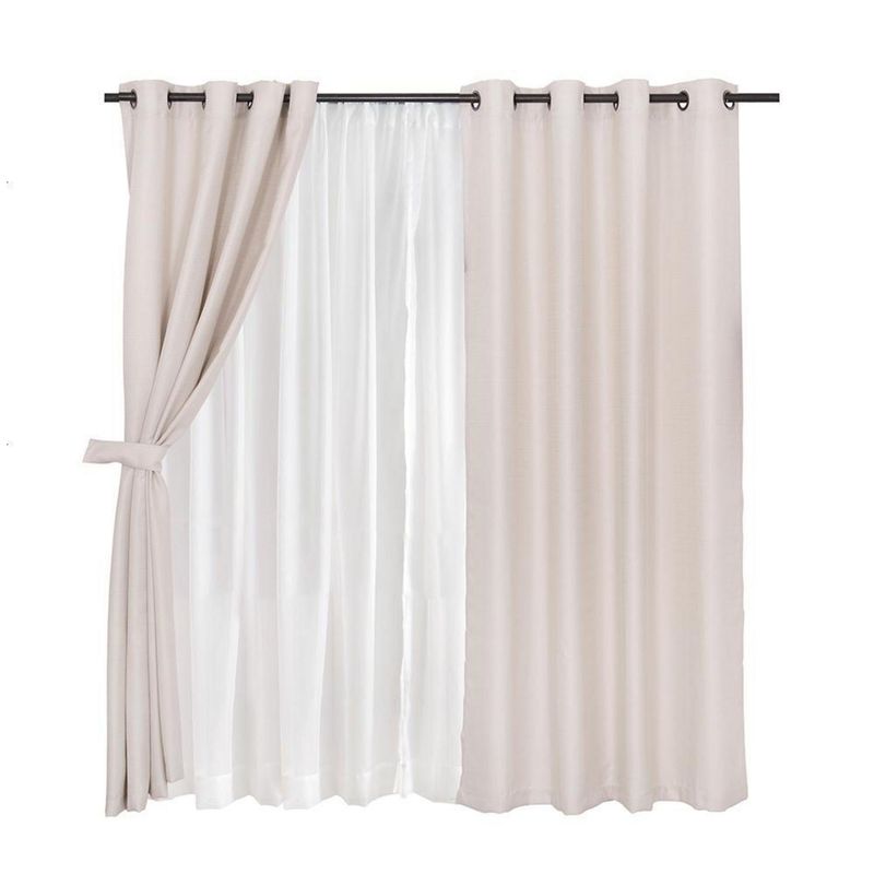 MASHINI - Set Cortina Jqd Rustica 8 Piezas Argolla 140x220 cm cm Beige