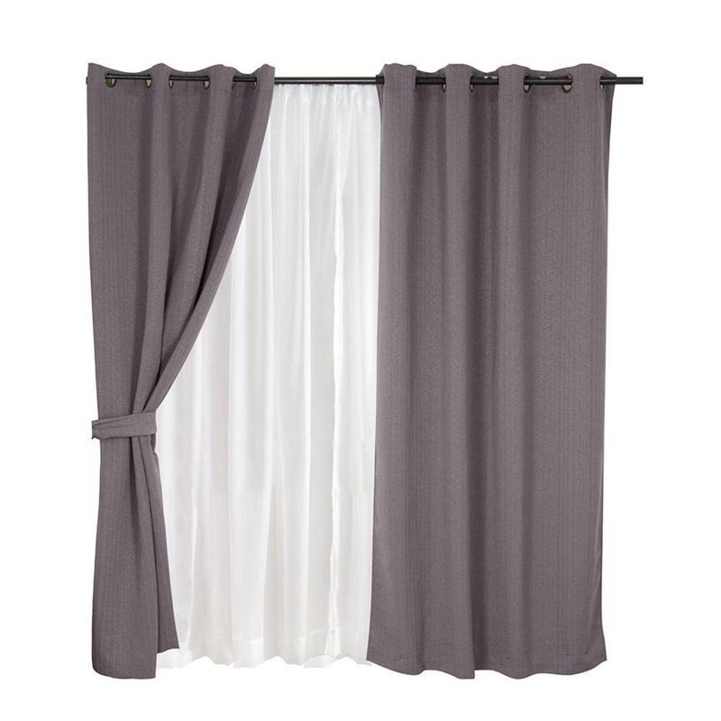 MASHINI - Set Cortina Jqd 8 Piezas Argolla 140x220 cm Taupe Valdivia