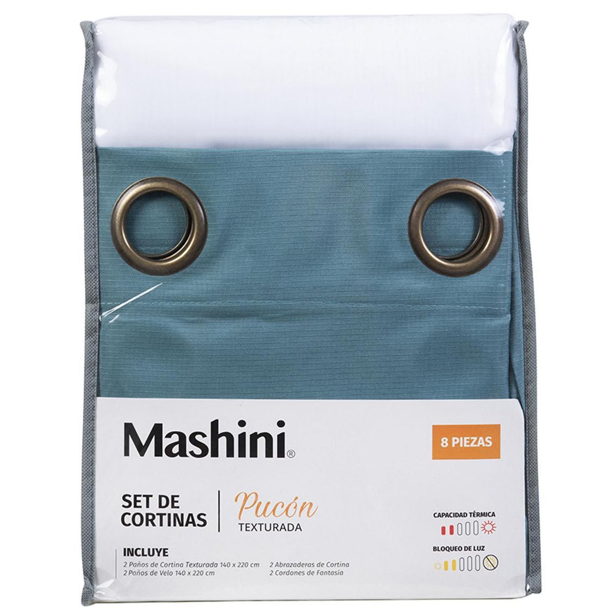 MASHINI - Set Cortina8 Piezas Argolla 140x220 cm Calipso Pucón