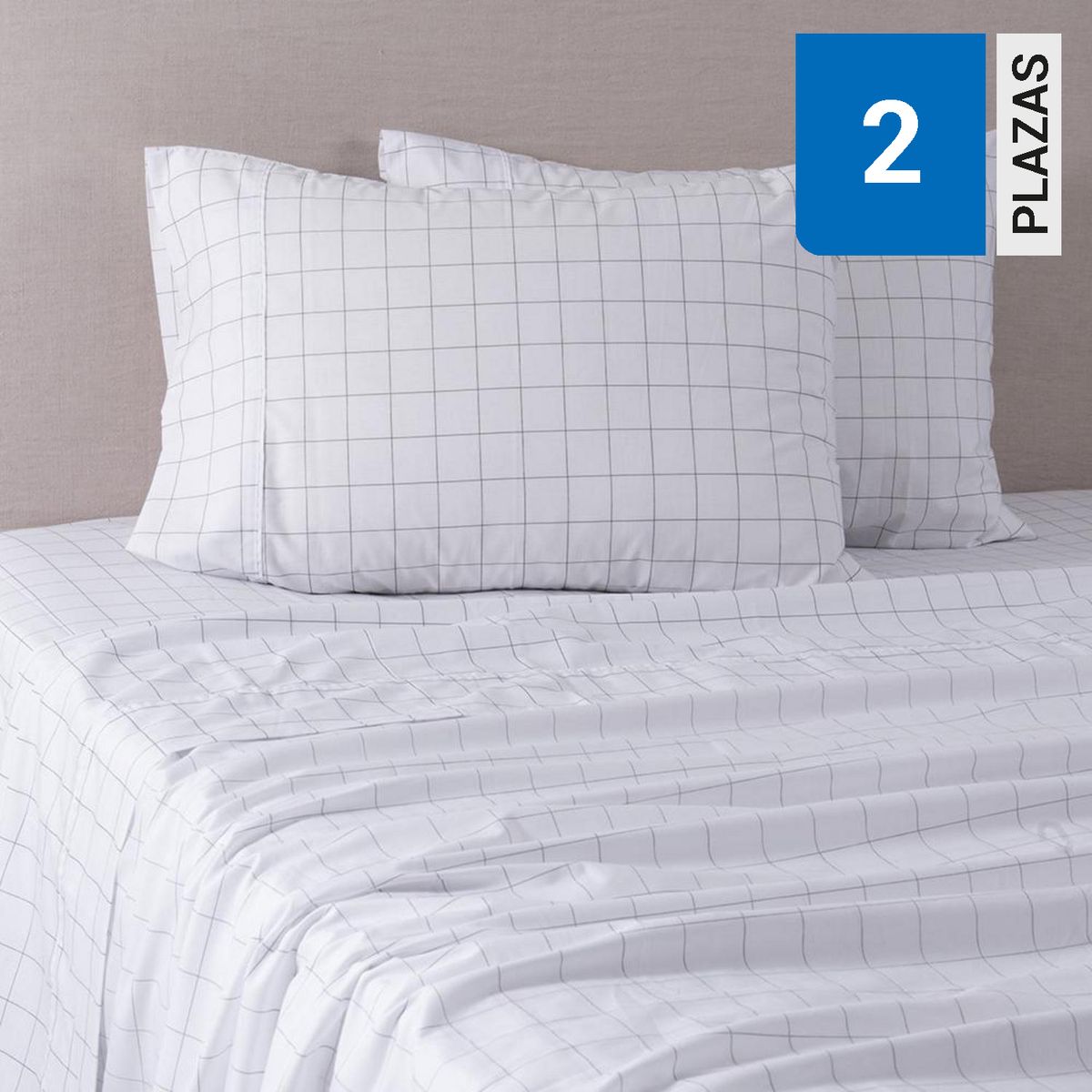 MASHINI - Sábana Blanc 2 plazas 180 Hilos Blanco/ Marengo