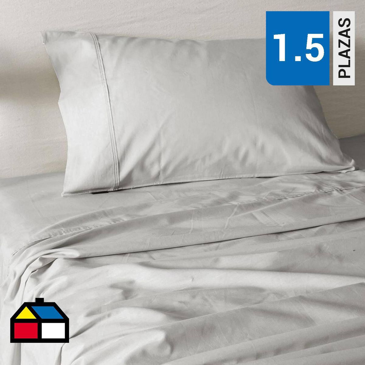 MASHINI - Sábana Liso 1.5 plazas 180 Hilos Gris