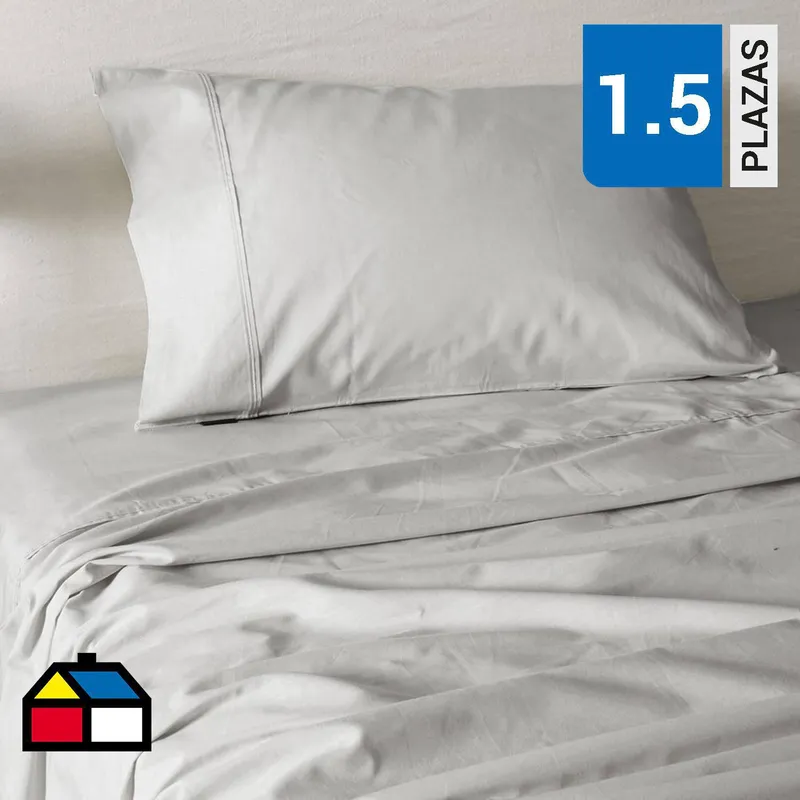MASHINI - Sábana Liso 1.5 plazas 180 Hilos Gris