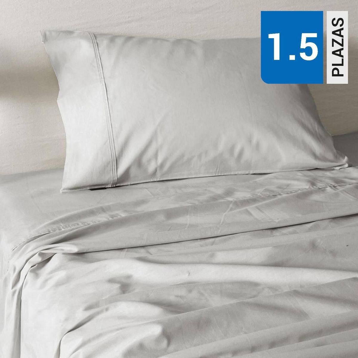 MASHINI - Sábana Liso 1.5 plazas 180 Hilos Gris